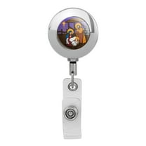 Nativity Scene Baby Jesus Mary Joseph Christmas Christian Bible Retractable Reel Premium Metal Chrome Badge ID Card Holder Clip