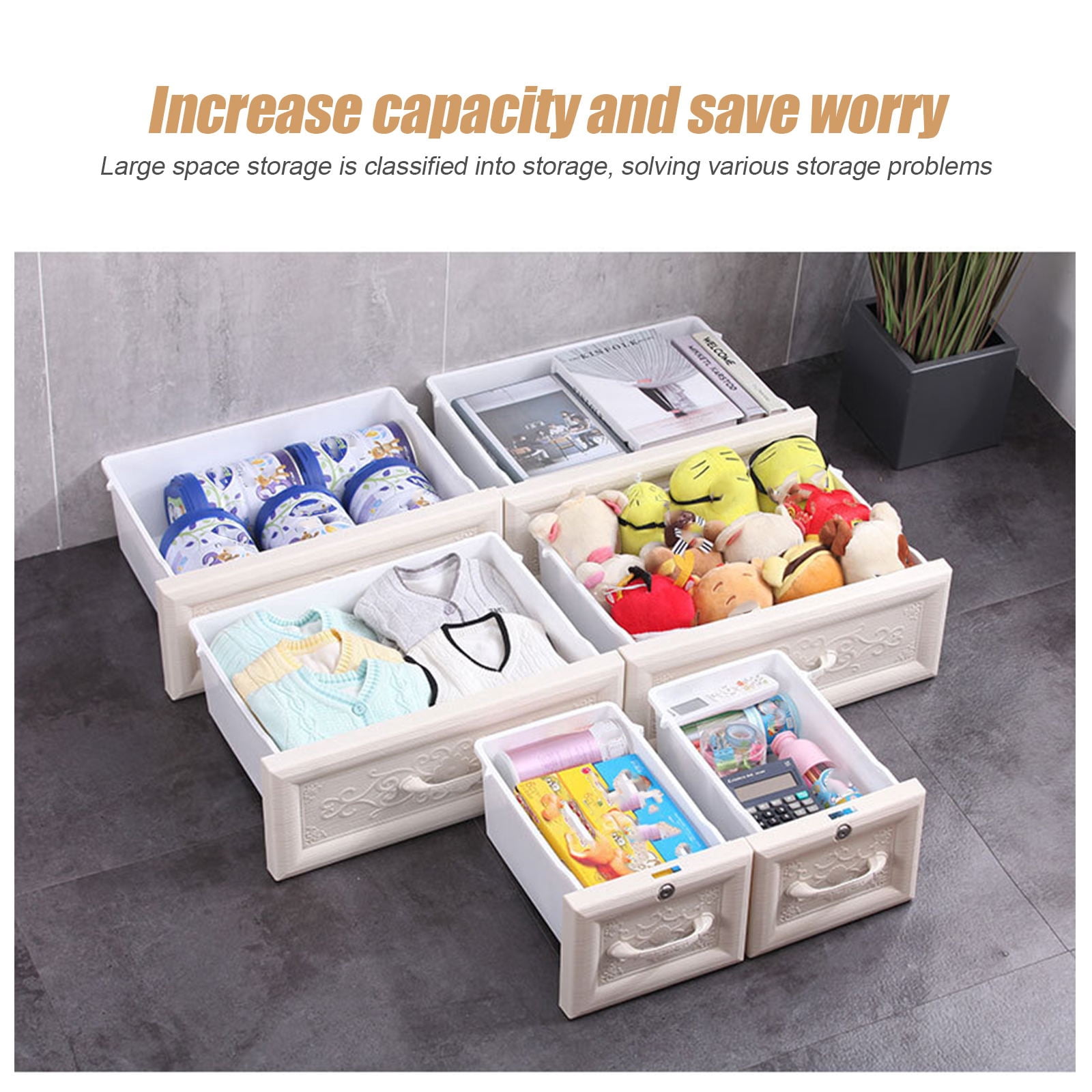 Wuzstar 6 Drawer Storage Cabinet Drawers Plastic Large-capacity Nightstand Chest Dresser W/Silent Rollers