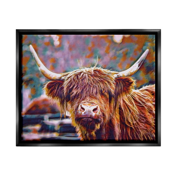 Stupell Industries Highland Cattle Modern Portrait Animals & Insects Photography Black Floater Framed Art Print Wall Art, 31 x 25