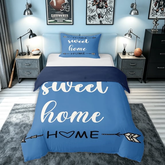 meiyoeat Rustic Home Sweet Twin Duvet Cover for Adults Men Women, Arrow Quote Twin Bedding, Sky Blue, Blue Reversible 2pcs, 1 Duvet Cover and 1 Pillowcase (No Comforter)