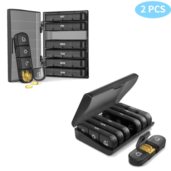 2-Pack Large Pill Organizer 7-Day AM/PM,Same-Side Opening BPA Free for Capsules