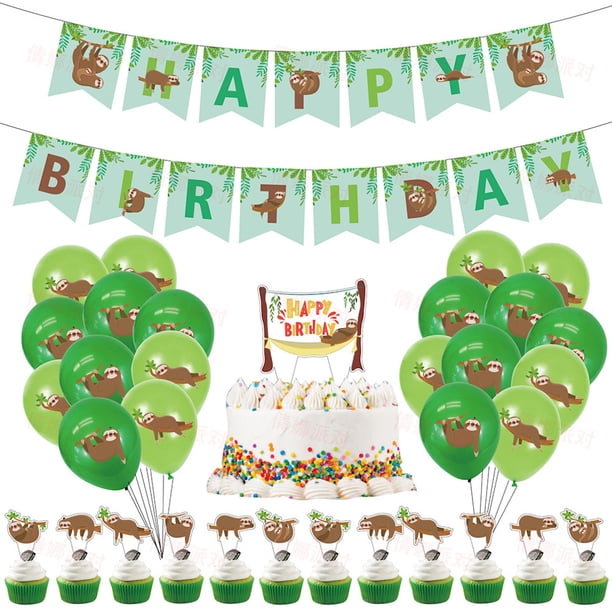 Kit de globos de cumpleaños de látex verde, 34 unidades, con pancarta y adorno para tarta