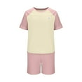 thumbnail image 4 of Women 2 Piece Outfits Summer Cute Color Block Padded T-Shirt Matching Shorts Casual Loungewear Tracksuit Set, 4 of 5
