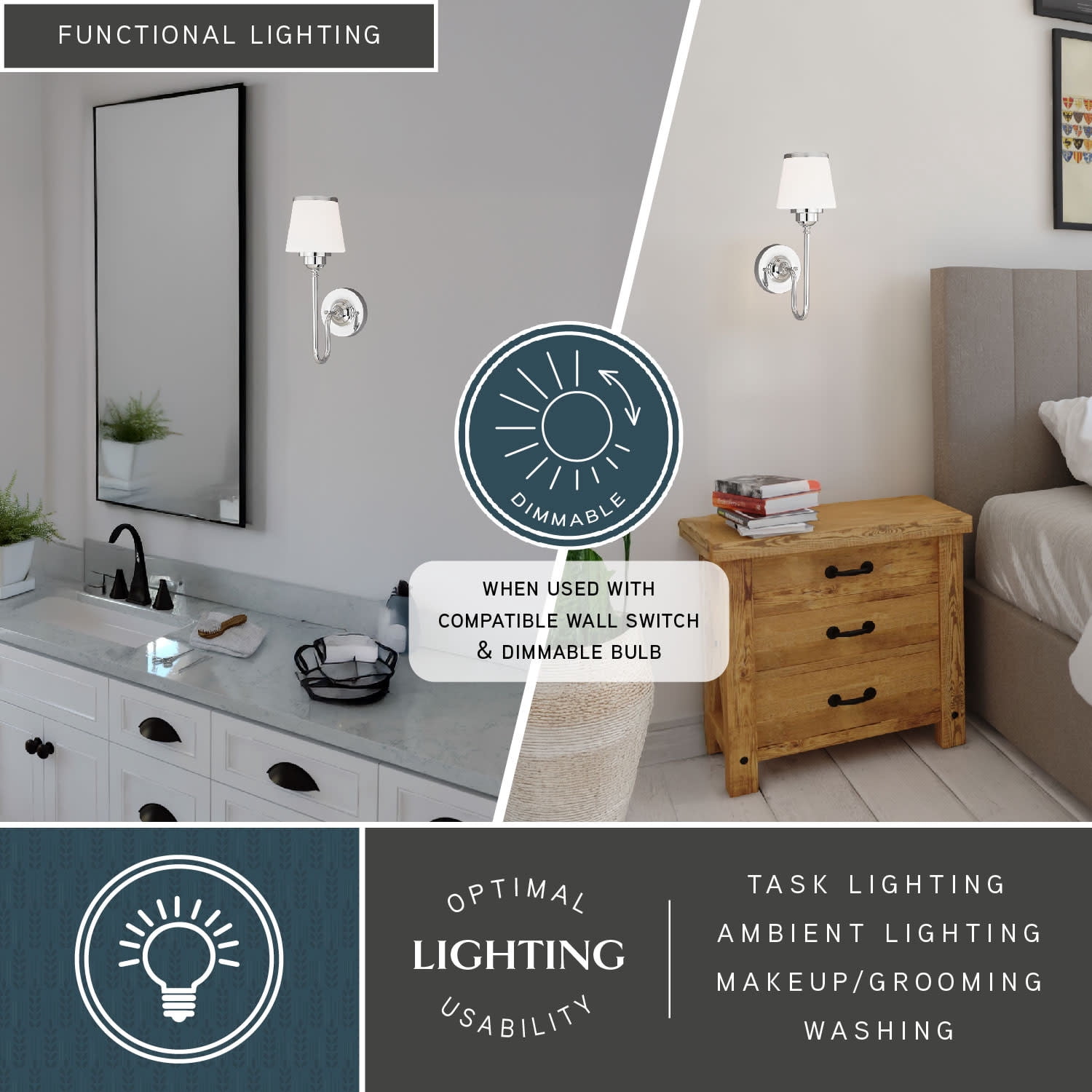 Kelsy 1 Light Chrome Bathroom Wall Fixture