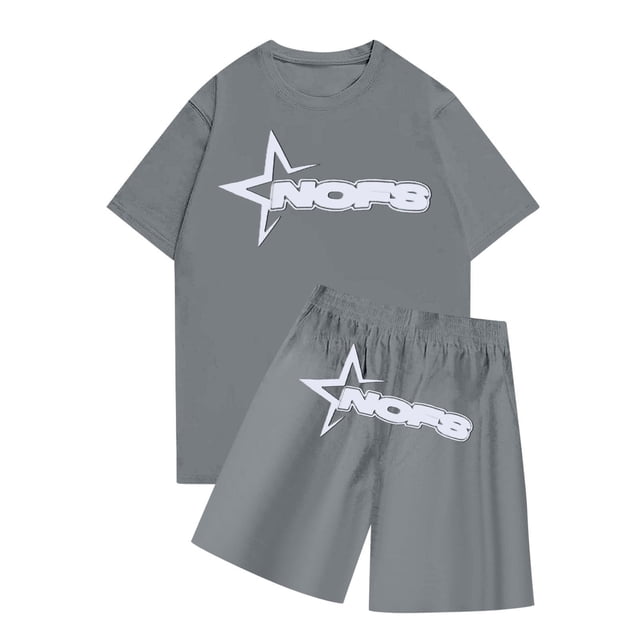 Sueño Conjunto de camisetas y pantalones cortos con cuello redondo y manga corta con estampado NOFS informal a la moda para hombre Gris M