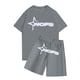 thumbnail image 1 of Sueño Conjunto de camisetas y pantalones cortos con cuello redondo y manga corta con estampado NOFS informal a la moda para hombre Gris S, 1 of 3