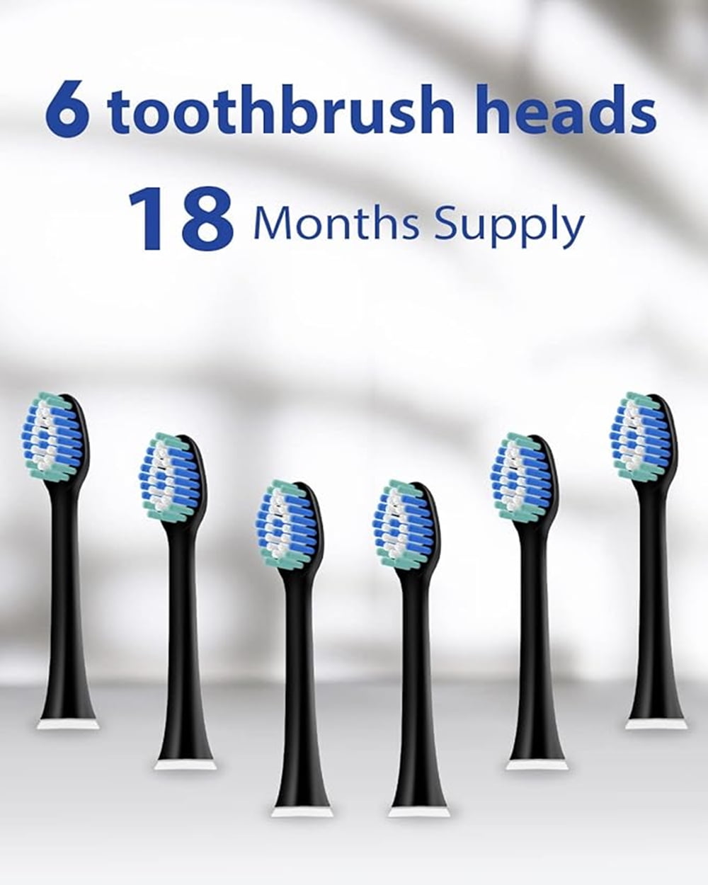 MySmile Sonic Rechargeable Electric Toothbrush Heads, Black, 6 Count Toothbrush Replacement Heads, Individual Packaging