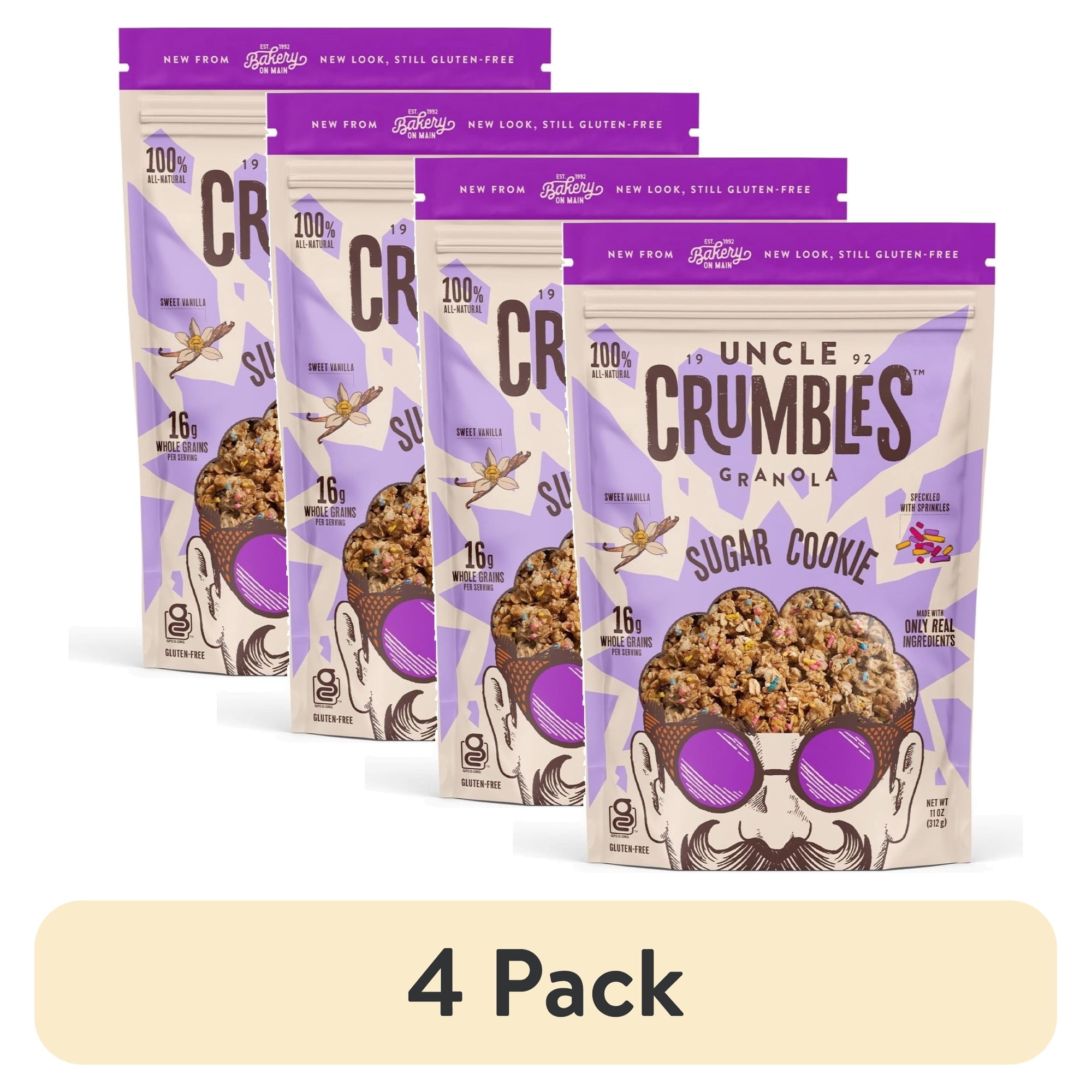 (4 pack) Uncle Crumbles Gluten-Free Non GMO Kosher Certified Granola Sugar Cookie 11 oz