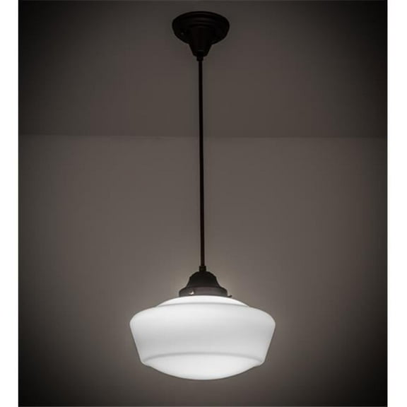 Meyda 168597 12 in. Revival Schoolhouse with Traditional Globe Pendant, White - Lodge Art Glass Revival