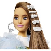 Barbie Extra Fashion Doll with Long Brunette Hair & Bling Clips in Dress with Accessories & Pet