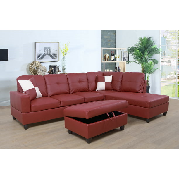 Golden Furniture 3PCS L Shape Faux Leather Sectional Sofa Set, Living ...