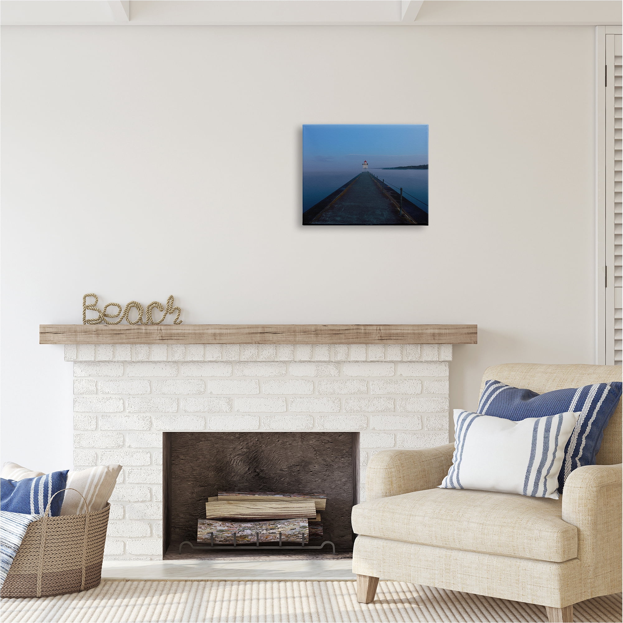 Stupell Industries Lighthouse at Night Landscape Photography Gallery Wrapped Canvas Art Print Wall Art, 20 x 16