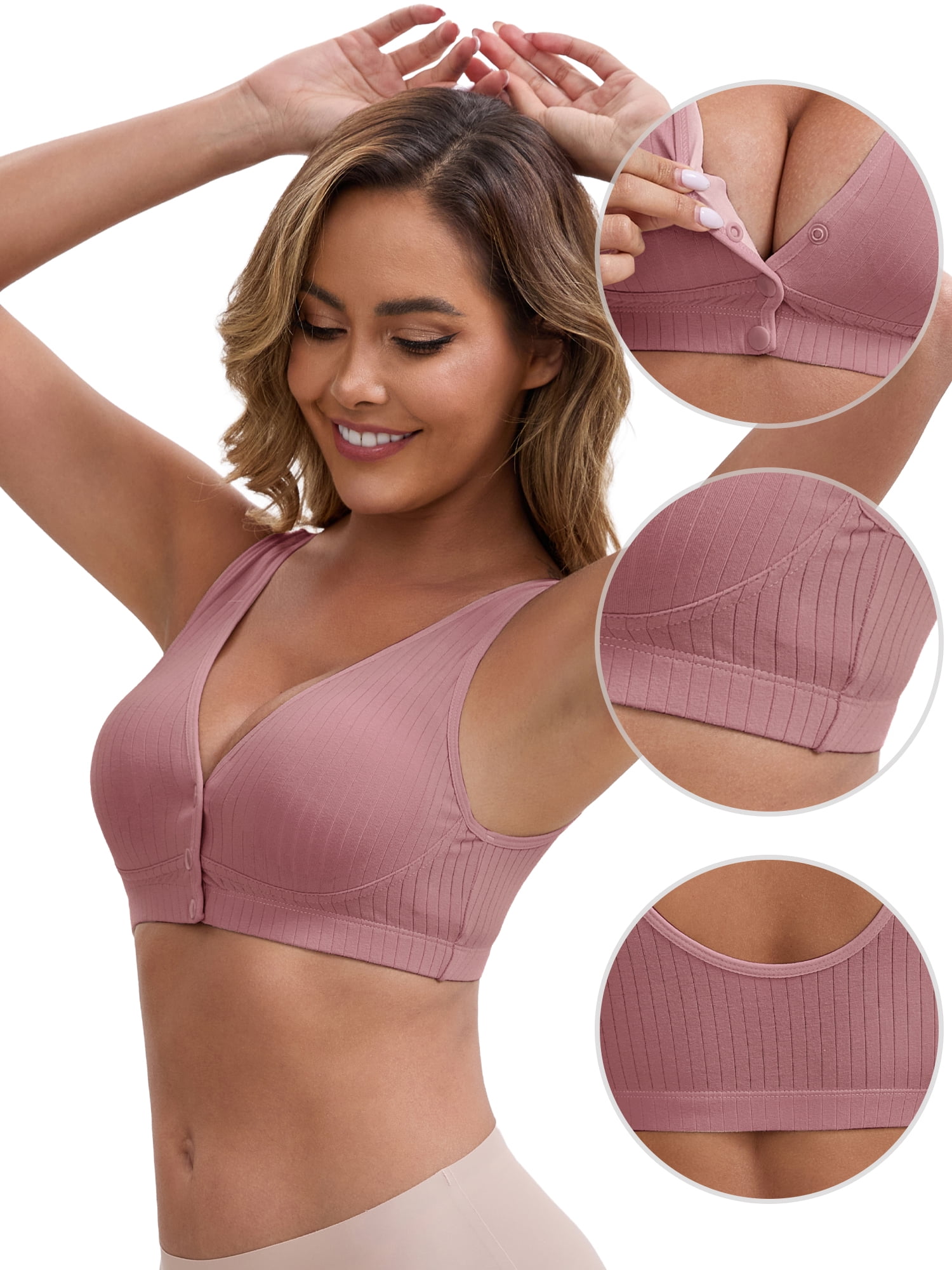 DARING DIVA Front Close Wirefree Padded Maternity Cross V-Neck Bra 3XL Purple