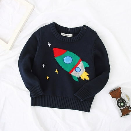 

Yubatuo Jumper Cotton Boys Bottoming Shirt Girls Pullover Middle School Children s Card Knitted Jumper Black 110