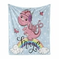 thumbnail image 1 of Dragon Soft Flannel Fleece Throw Blanket, Magic Typography in Cursive with a Pink Cartoon Animal on a Rainbow, Cozy Plush for Indoor and Outdoor Use, 50" x 60", Baby Blue and Multicolor, by Ambesonne, 1 of 5
