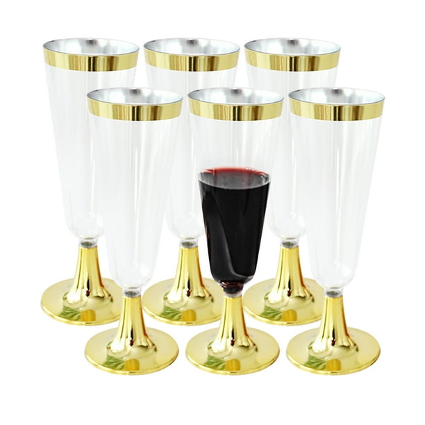 Copas de champán de plástico de 6 uds., vasos de plástico transparente de 5 Oz, copas desechables para cóctel de fiesta de boda, vasos para beber
