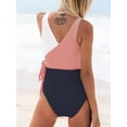 thumbnail image 3 of Women's One Piece Swimsuit Wrap Color Block Tie Side Bathing Suit, Color Matching L, 3 of 6