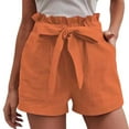 thumbnail image 3 of Shorts for Women 2026 Summer Elastic High Waist Adjustable Tie Knot Wide Leg Loose Linen Casual Shorts with Pockets, 3 of 6