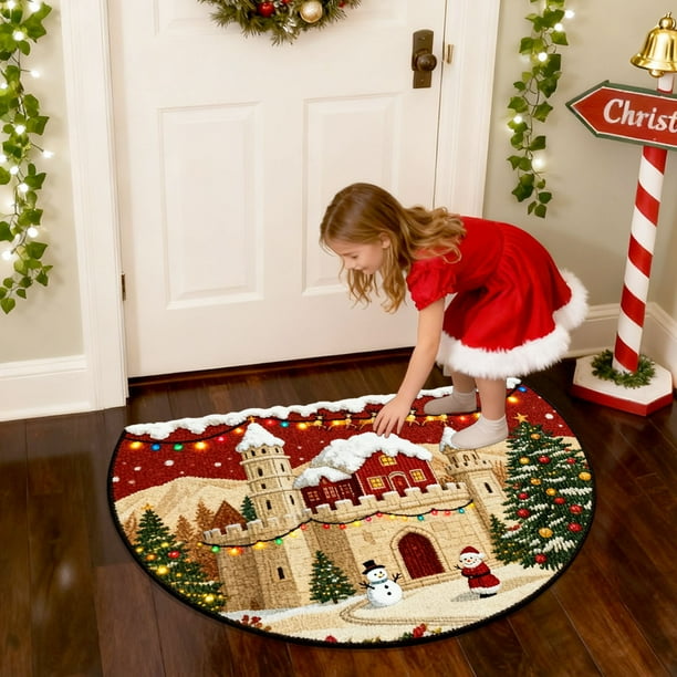 Felpudo navideño antideslizante para puerta de entrada | Alfombra semicircular absorbente de poliéster | Alfombra antisuciedad para cocina y baño | Felpudo acolchado antideslizante para entrada,