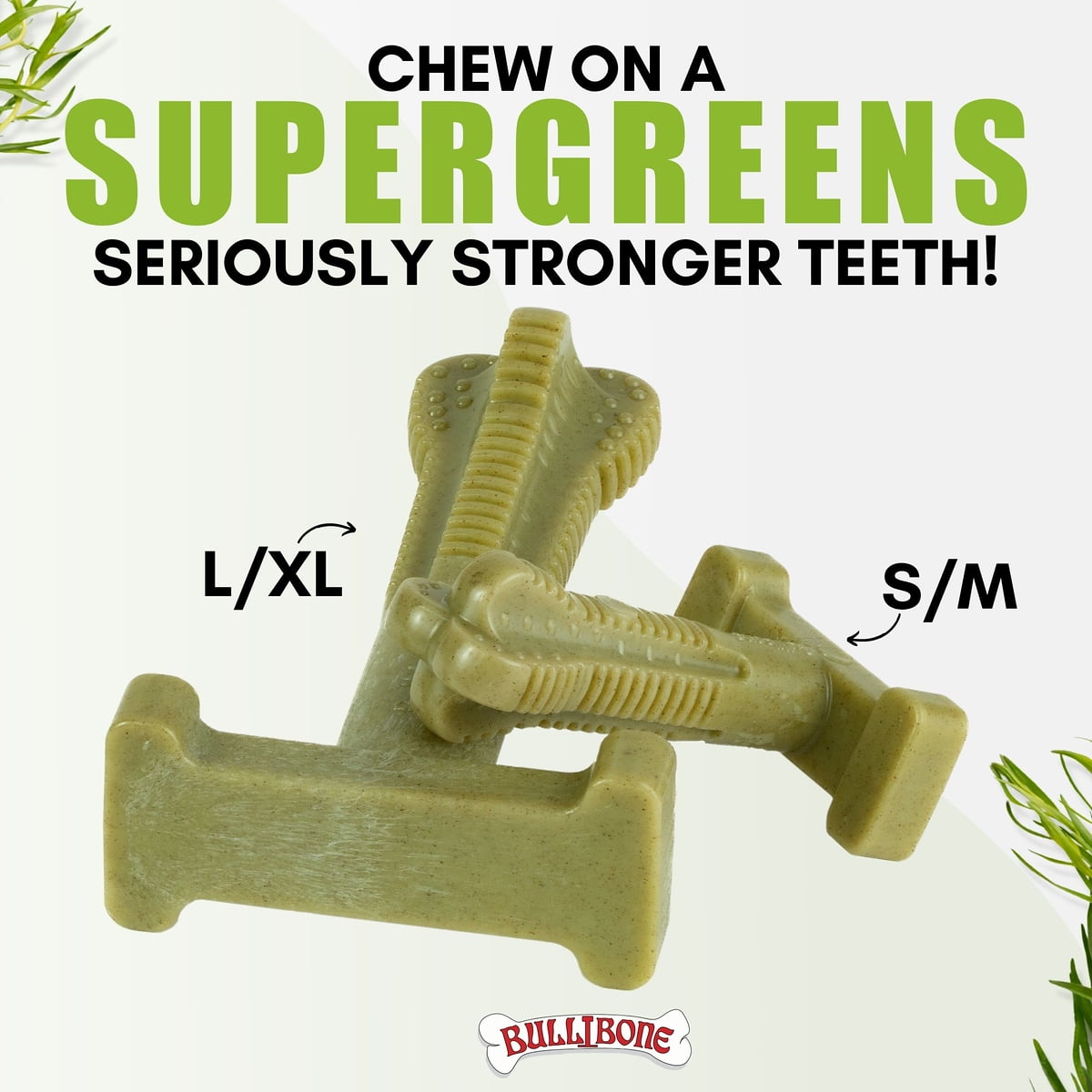Bullibone Green SuperBrush: Dental Dog Toy Teeth Cleaning Easy Hold Dog Toothbrush - Long Lasting Nylon Chew Bones - 2 Pack