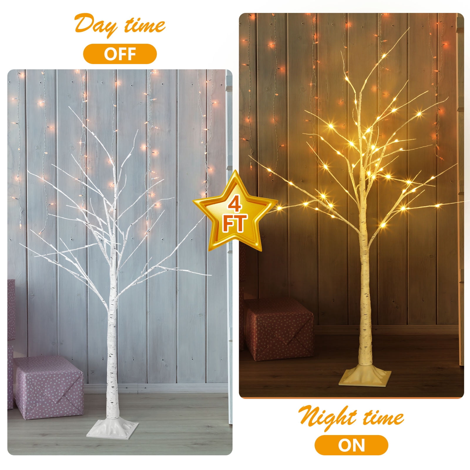 Set of 3 Lighted Birch Tree Artificial Twig Tree Lamp for Christmas (4 ft, 6 ft, 8 ft)