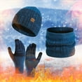 thumbnail image 2 of Prolriy Beanies Hats Men, Women&Men Autumn and Winter Warm Wool Hat Scarf Gloves Three Winter Snow Knit Cap Screen Mittens Scarves Sets Wool Beanie Winter Hats for Women Blue, 2 of 4