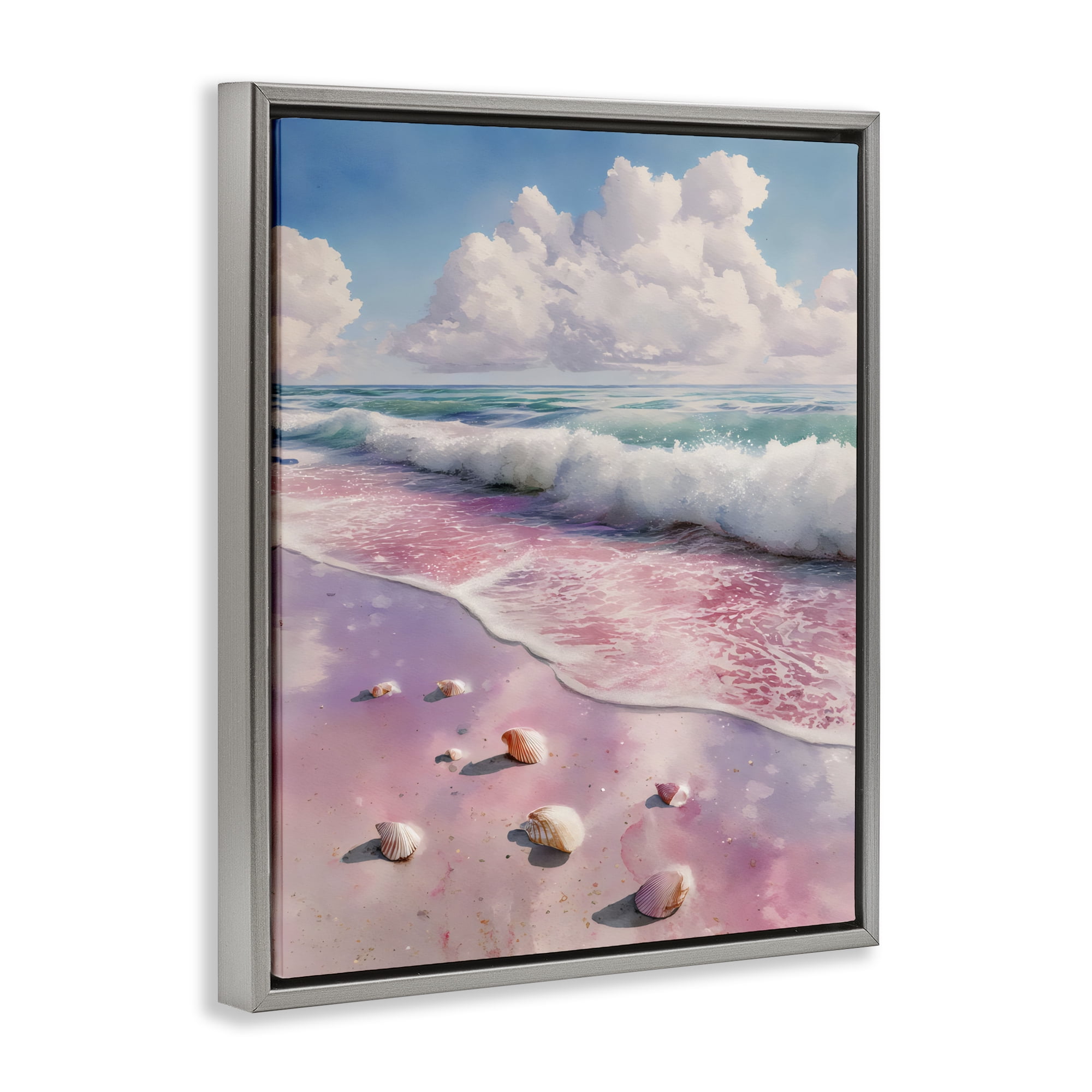 Stupell Industries Pink Sands with Scattered Shells Gray Framed Floater Canvas Wall Art, design by Franklyn Gregory