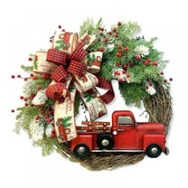 Christmas Wreath Red Truck Berry Artificial Garland Decoration for Front Door Shop Fireplaces Walls Windows New Year Decor-11.8 Inches