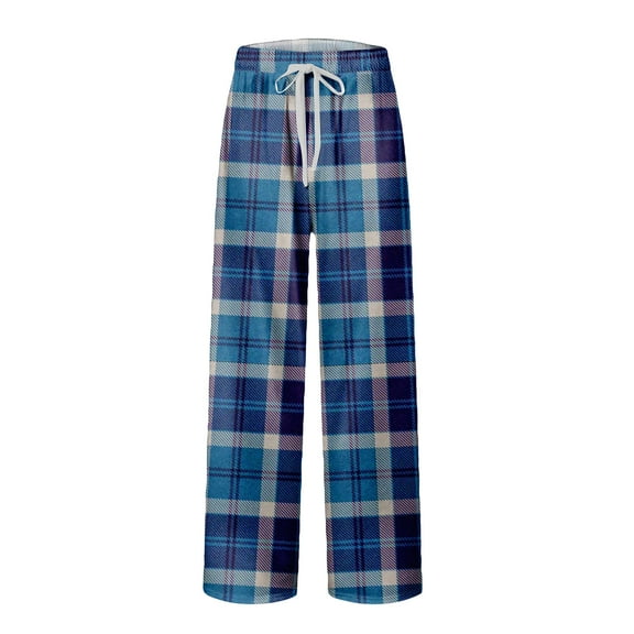 CharmCyan Plaid Pajama Pants for Men and Women Soft Drawstring Waist Relaxed Fit Sleepwear Lounge Trousers Comfortable Nightwear Blue L