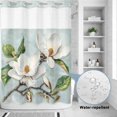 thumbnail image 4 of No Hook Shower Curtain, Botanical Flowers Waterproof Fabric Shower Curtains for Bathroom, Country Magnolia Leaves Branches Long Bathroom Curtain with Mesh Top Window for Home Hotel Bathtub 72"x84", 4 of 9