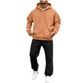 thumbnail image 3 of Men 2 Piece Outfit Men Solid-Color Casual Loose Pocket Drawstring Long Pants Sweatshirt Pullover Long Sleeve Hooded Set Rose Gold XXXL, 3 of 8