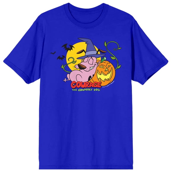 Courage le Chien Lâche Citrouille d'Halloween Adulte Bleu Royal T-Shirt à Manches Courtes-Grand