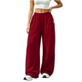 thumbnail image 5 of LEAVINGSUO Womens Wide Leg Sweatpants Fashion Solid Color Loose Elastic Waist Drawstring Strap Cargo Long Pants Red M, 5 of 7