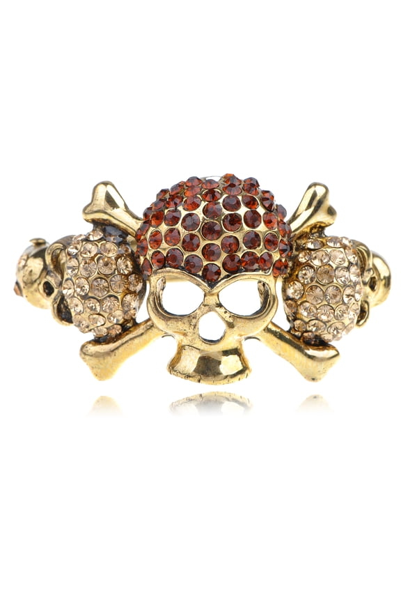 Sparkly Clear Topaz Rhinestones Gothic Punk Skull Crossbone Halloween Bangle Bracelet