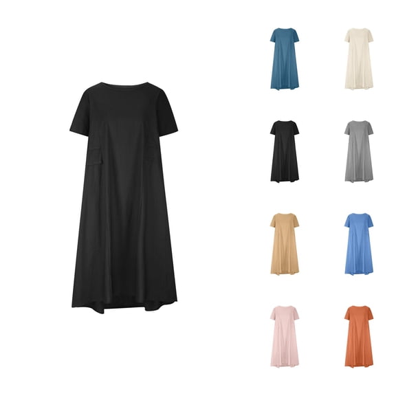 Tshirt Dress Women Cotton Linen Lightweight Short Sleeve Crewneck Loose Fit Flowy Maxi Dress Summer Lounge Dress