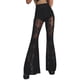thumbnail image 2 of Pantalones Acampanados de Transparente con Encaje Floral para Mujer, Pantalones Largos de Cintura Alta Elástica. Negro S, 2 of 10
