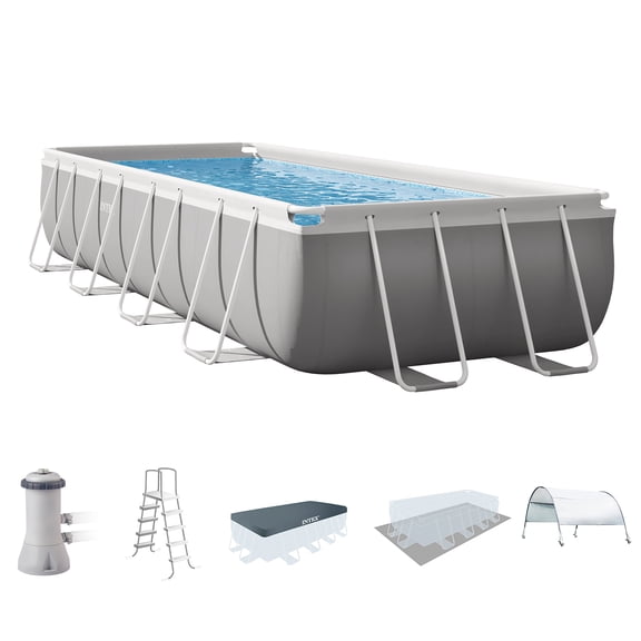 Intex 16' x 42" Frame Rectangular Above Ground Swimming Pool Set w/ Canopy