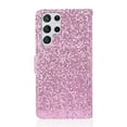 thumbnail image 5 of Glitter Wallet Case for Samsung Galaxy S23 Ultra, Sparkle Bling PU Leather Wrist Strap Soft TPU Shockproof Flip Cover with Kickstand Magnetic Clasp Card Slots Shining Case for Women Girls, Pink, 5 of 9