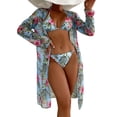 thumbnail image 2 of Cadmus Womens 3 Piece Bikini Set with Cover Up Halter Triangle Swimsuit Long Sleeve Kimono Beachwear,013, Large, 2 of 4