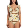 thumbnail image 2 of Yiaed Dachshund Dog And Flower Print Women's Ruffled One Piece Swimsuit V Neck Swimwear Slimming Monokini for Woman-XX-Large, 2 of 8