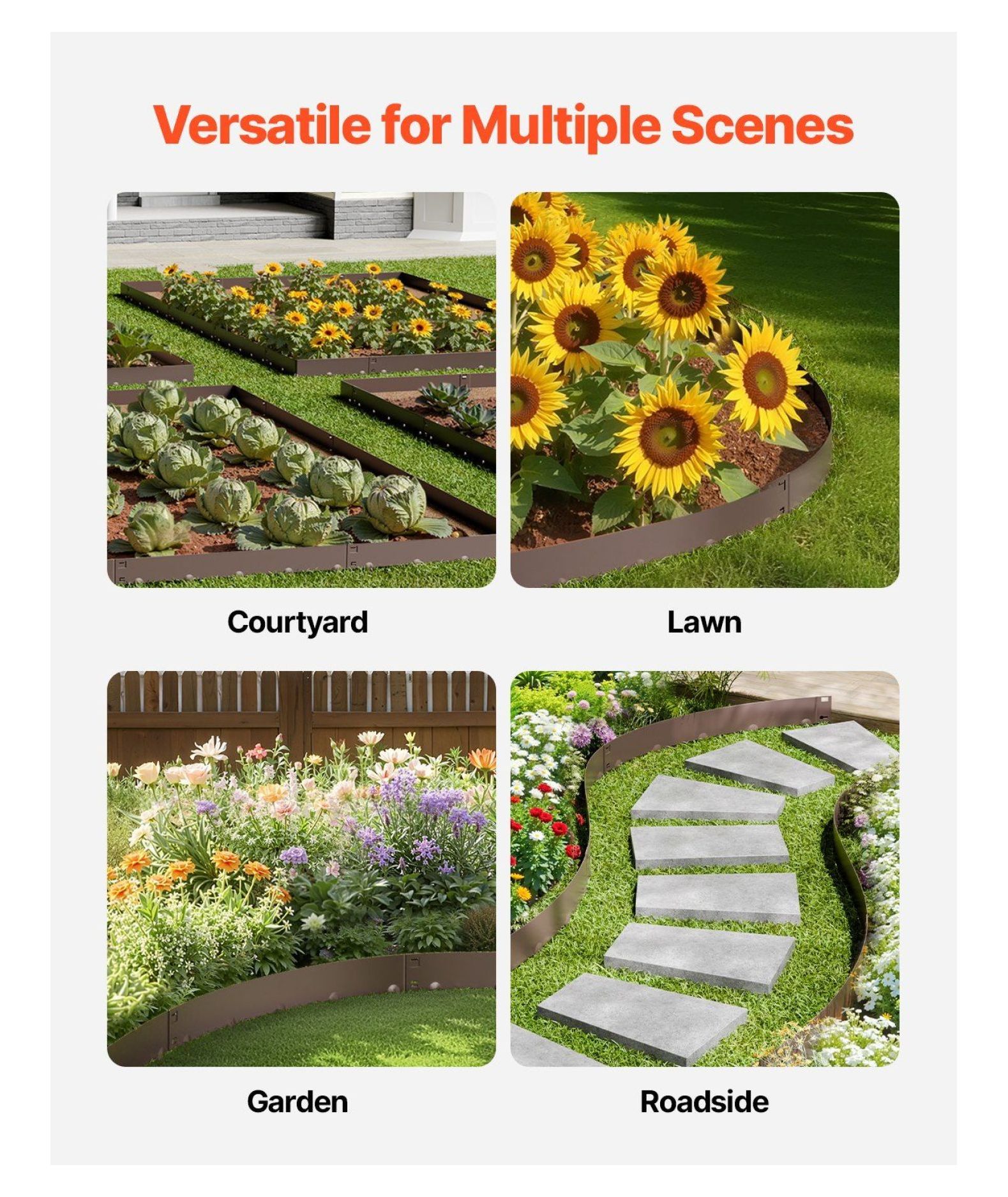Steel Landscape Edging 5 Pack - 39 x 5in Rustproof Garden Border, Brown Metal Lawn Edging for Flower Beds, Durable Yard Edging