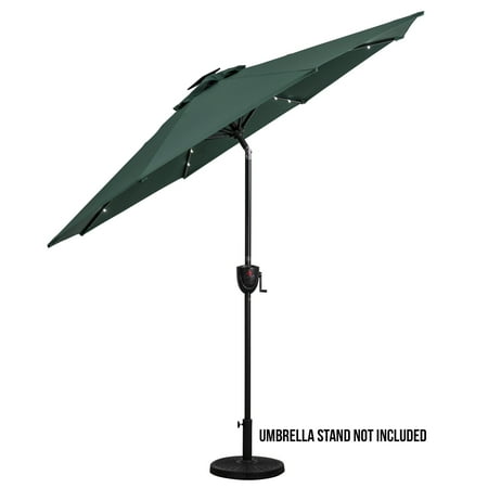 Sun Ray - 9' Round 8Rib Aluminum Bluetooth Solar Lighted Umbrella - Grey
