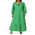 thumbnail image 1 of Robe Longue Bohème à Imprimé Géométrique pour Femmes, Col en V, Manches Longues Bouffantes, Robe Ample à Volants pour l'Été, Orange m, 1 of 8