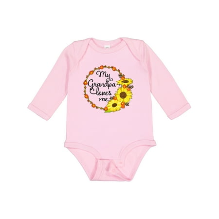 

Inktastic My Grandpa Loves Me with Sunflower Wreath Gift Baby Boy or Baby Girl Long Sleeve Bodysuit