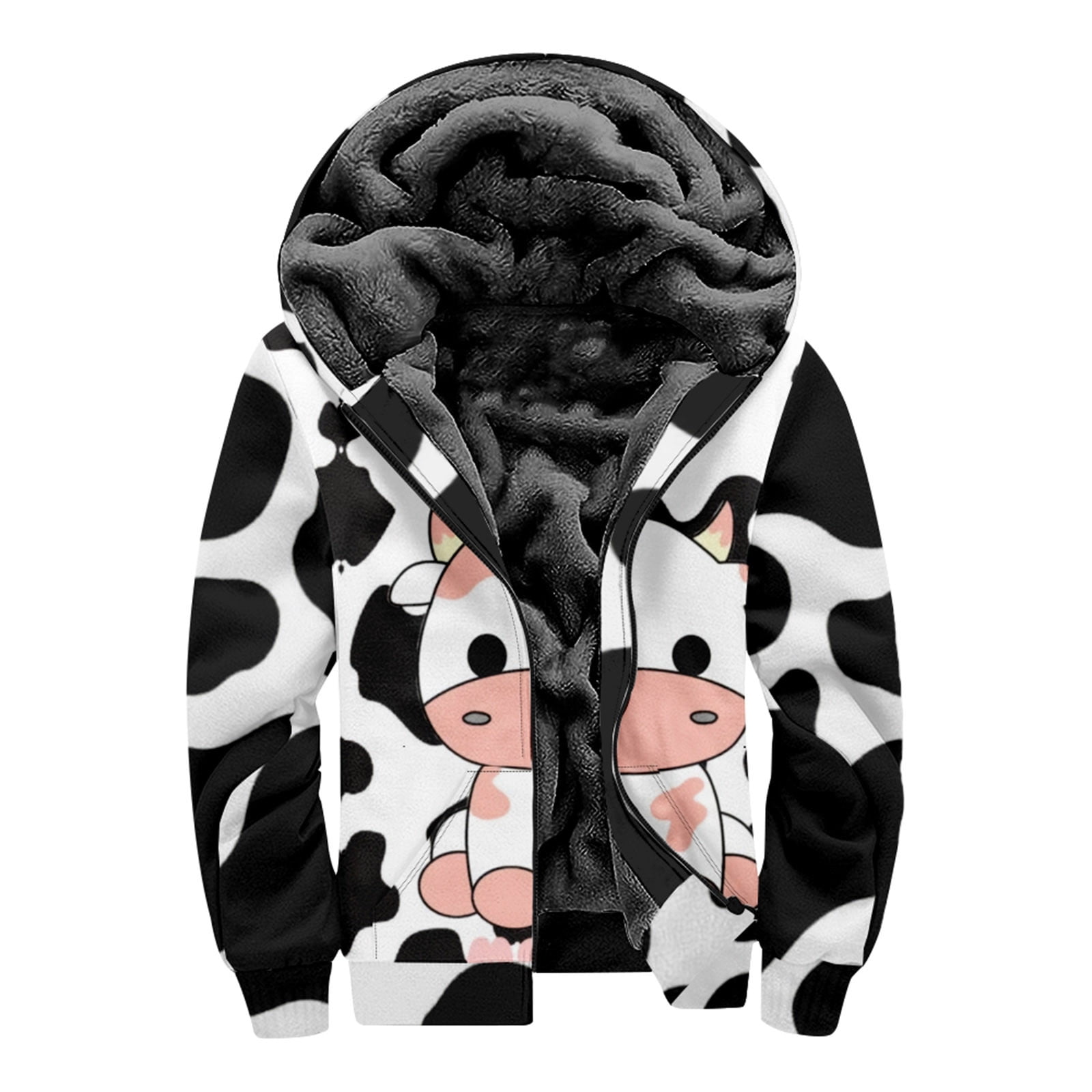 Uorcsa Soft Hooded Thick Nonpositioning Printed Zipper Jacket Mens