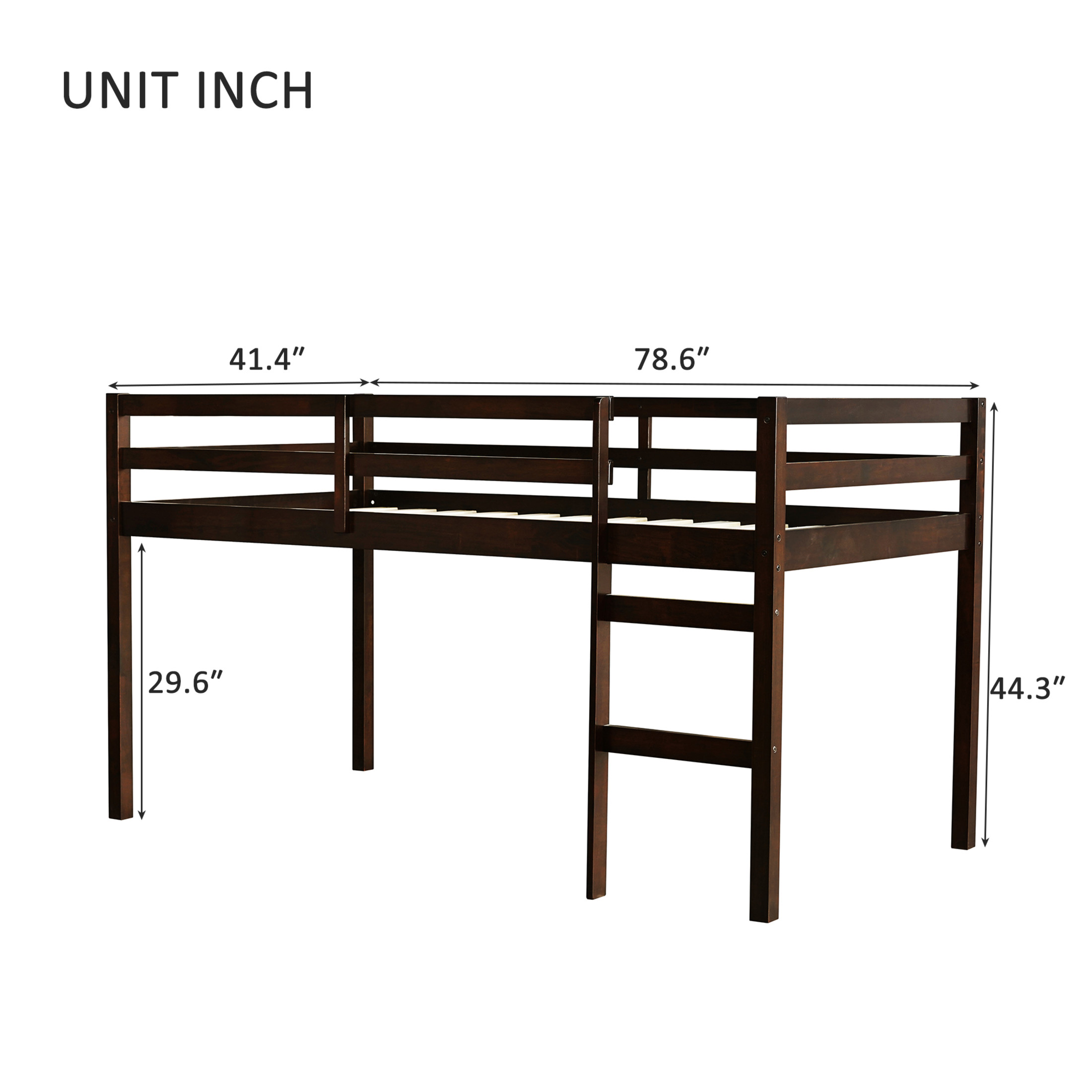 Noble House Modern Tilda Twin Loft Bed, Solid Rubber Wood Frame with Ladder, Spacious Under for Kids, Espresso