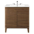 thumbnail image 3 of Sink Vanity Cabinet, Walnut White, Wood, Mid Century Hotel Bedroom Bathroom, Modern Contemporary HB33715, 3 of 10