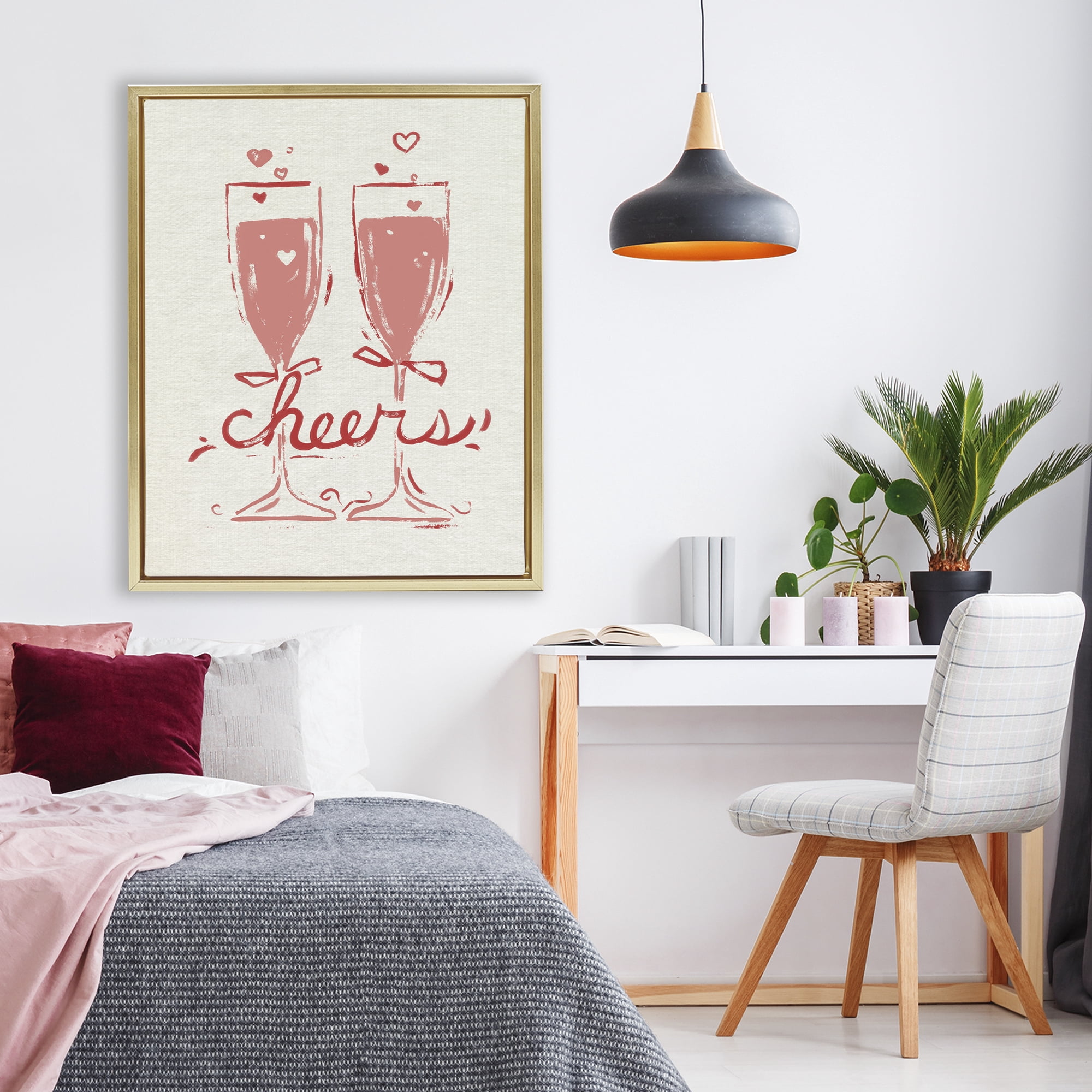 Stupell Industries Romantic Cheers To Love Gold Framed Floater Canvas Wall Art, design by June Erica Vess