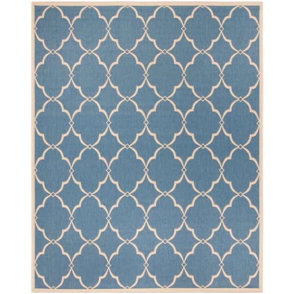 SAFAVIEH Beach House Sharla Geometric Indoor/Outdoor Area Rug, Blue/Creme, 6'7" x 9'2"