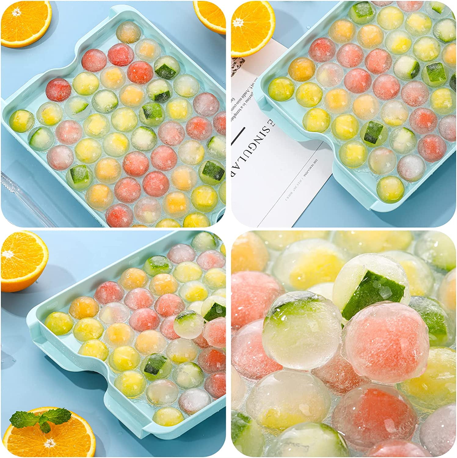 Round Ice Cube Tray with Lid and Bin,159PCS Sphere Ice Cube Mold for Freezer BPA Free Circle Ice Cube Trays for Making Ice Chilling Cocktail Whiskey Coffee